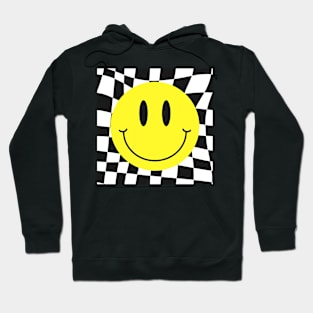 Checkered 70s 80s 90s Yellow Smile Face Cute Smiling Happy Hoodie